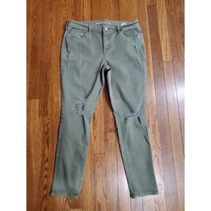 Old Navy Rockstar Mid Rise Stretch Skinny Army Green Jeans Womens 14 Distressed